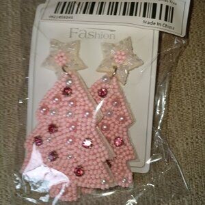 Pink Christmas Tree Earrings, 3 inches
